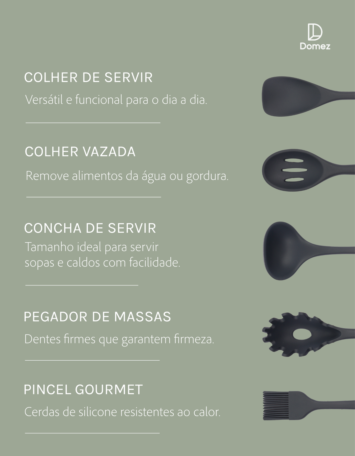 Kit 9 Utensílios de Cozinha Silicone Monobloco
