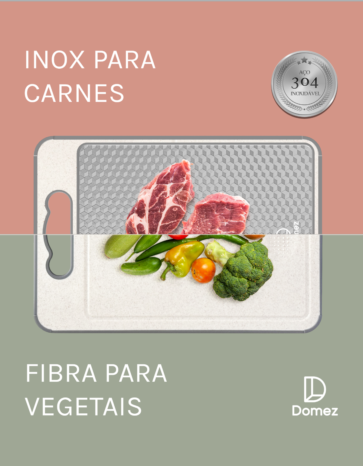 Tábua de Corte Dupla Face Inox e Polipropileno