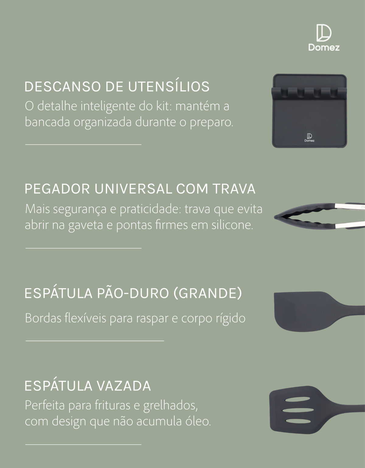 Kit 9 Utensílios de Cozinha Silicone Monobloco