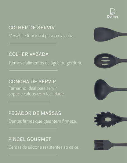 Kit 9 Utensílios de Cozinha Silicone Monobloco