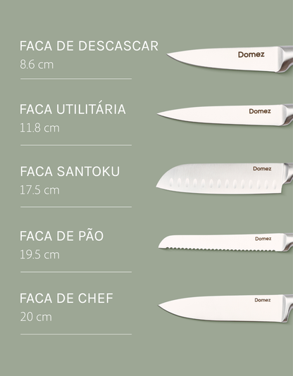 Jogo de 5 Facas de Cozinha Inox