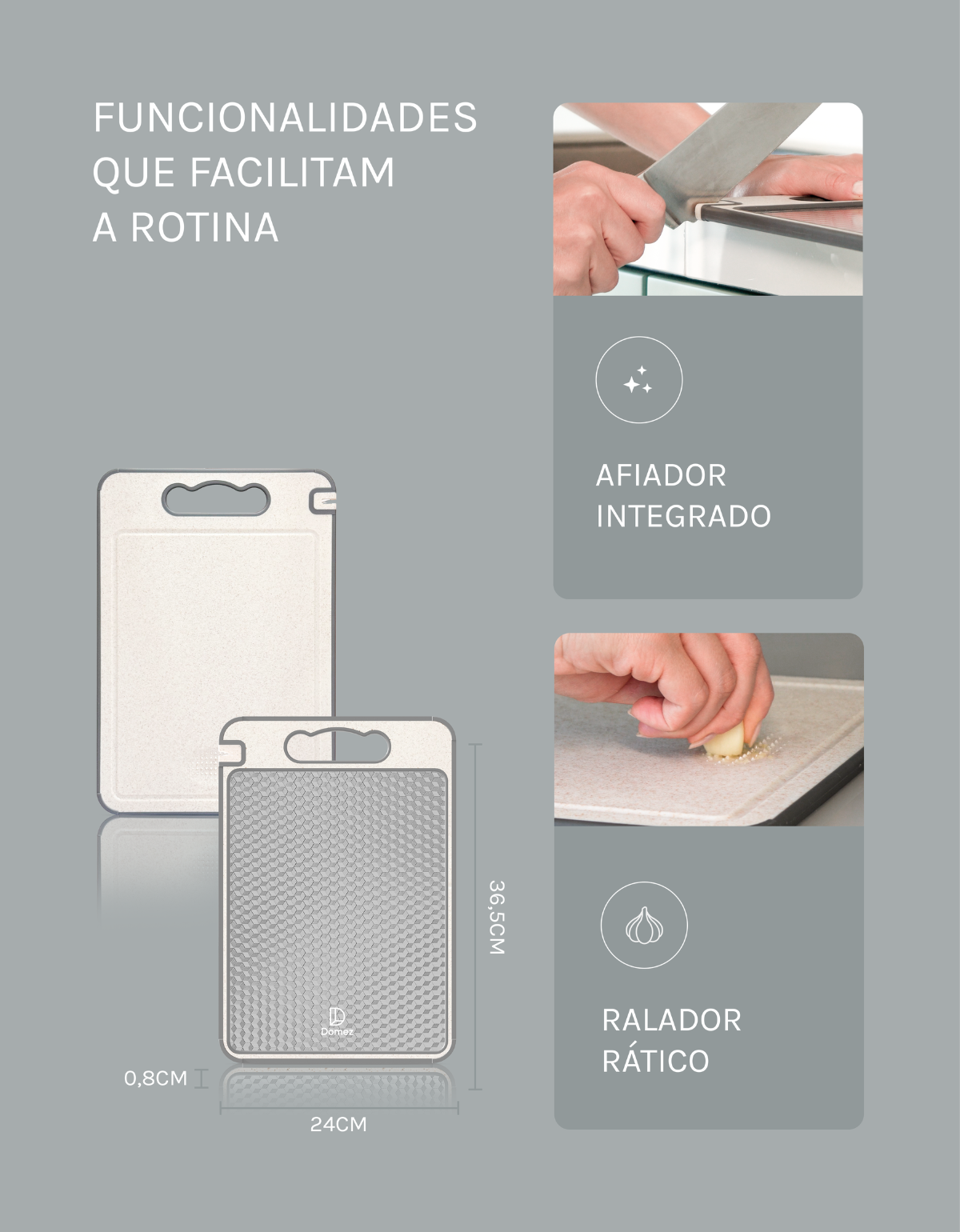 Tábua de Corte Dupla Face Inox e Polipropileno
