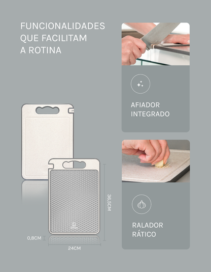 Tábua de Corte Dupla Face Inox e Polipropileno