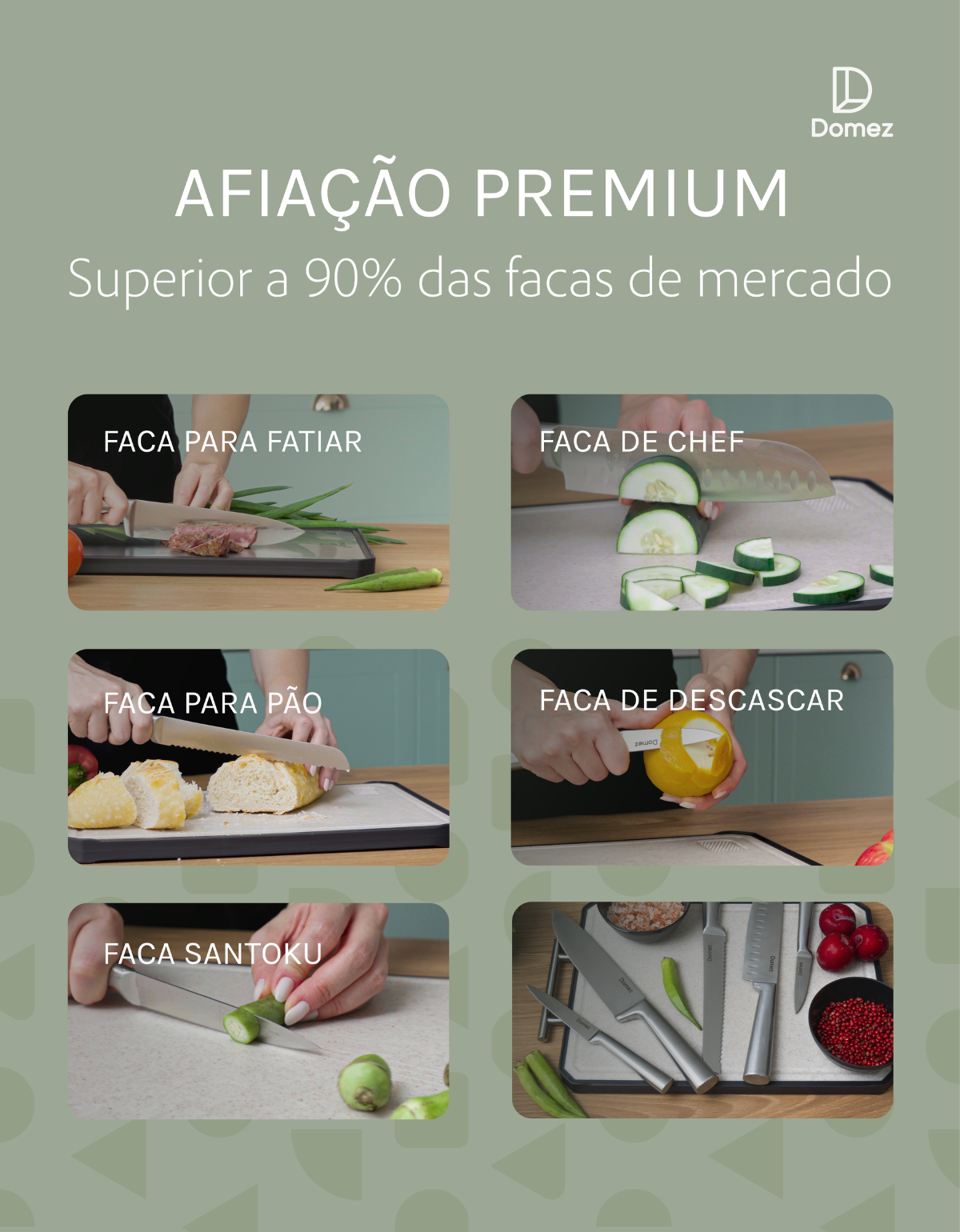 Jogo de 5 Facas de Cozinha Inox