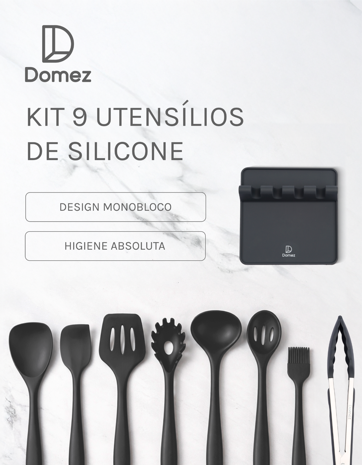 Kit 9 Utensílios de Cozinha Silicone Monobloco